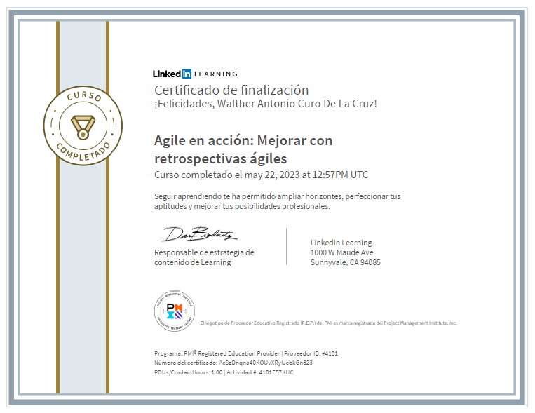 Certificado Agile en acción Mejorar con retrospectivas agiles