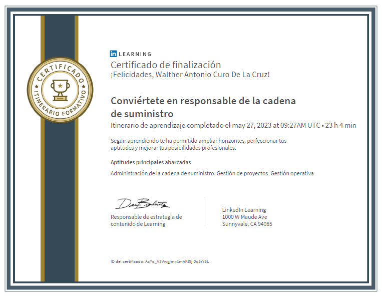 Certificado Conviértete en responsable de la cadena de suministro