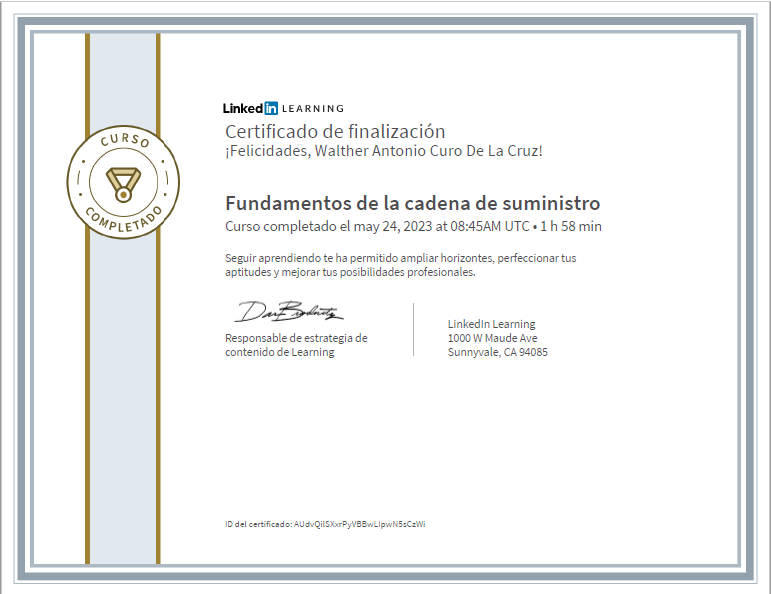 Certificado Fundamentos de la cadena de suministro