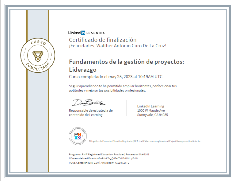 Certificado Fundamentos de la gestión de proyectos Liderazgo