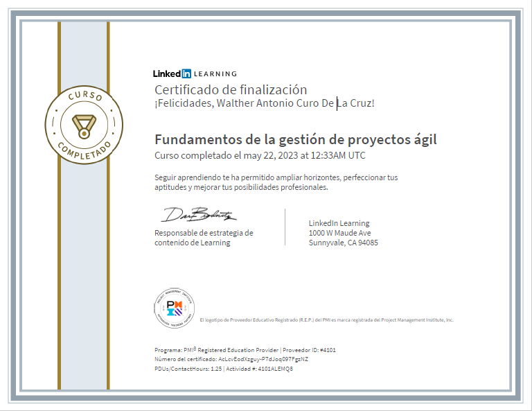 Certificado Fundamentos de la gestión de proyectos ágil