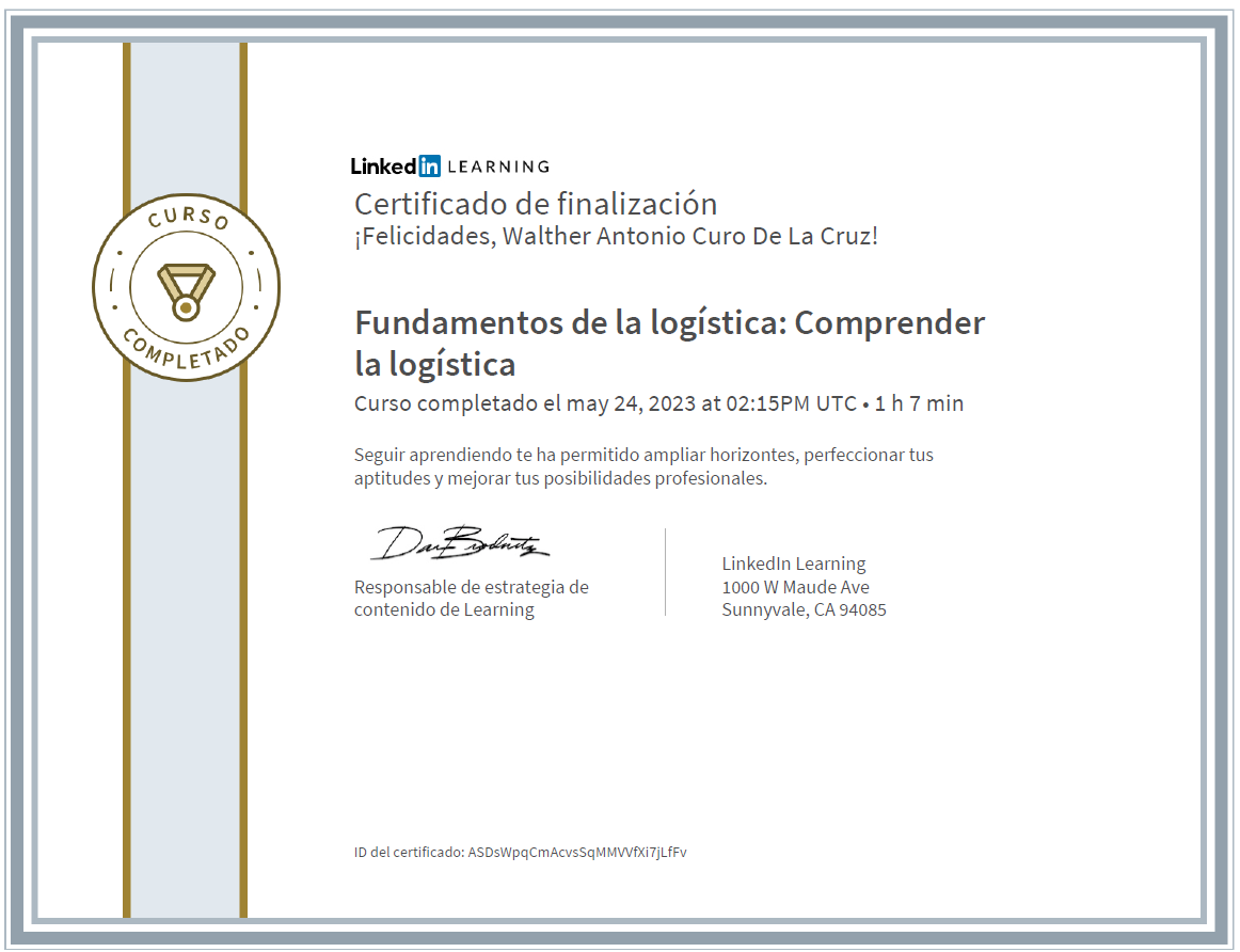 Certificado Fundamentos de la logistica Comprender la logistica