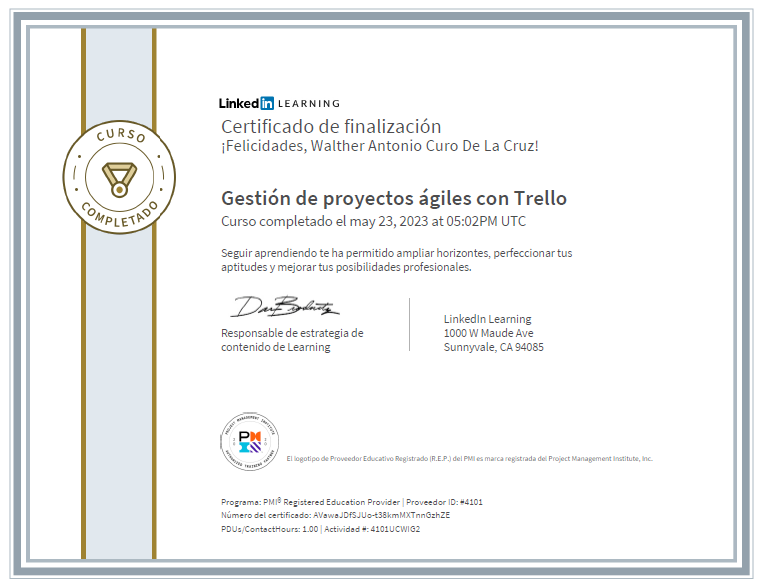 Certificado Gestión de proyectos ágiles con Trello
