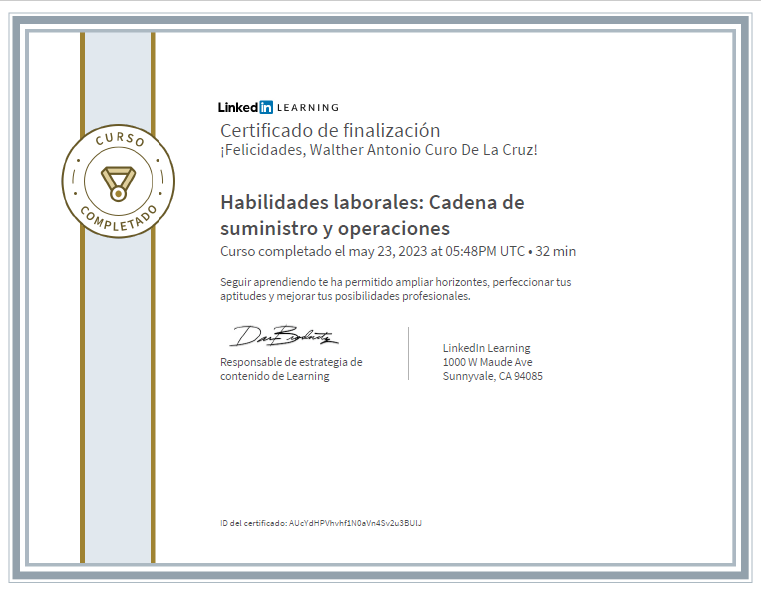 Certificado Habilidades laborales - Cadena de suministro y operaciones