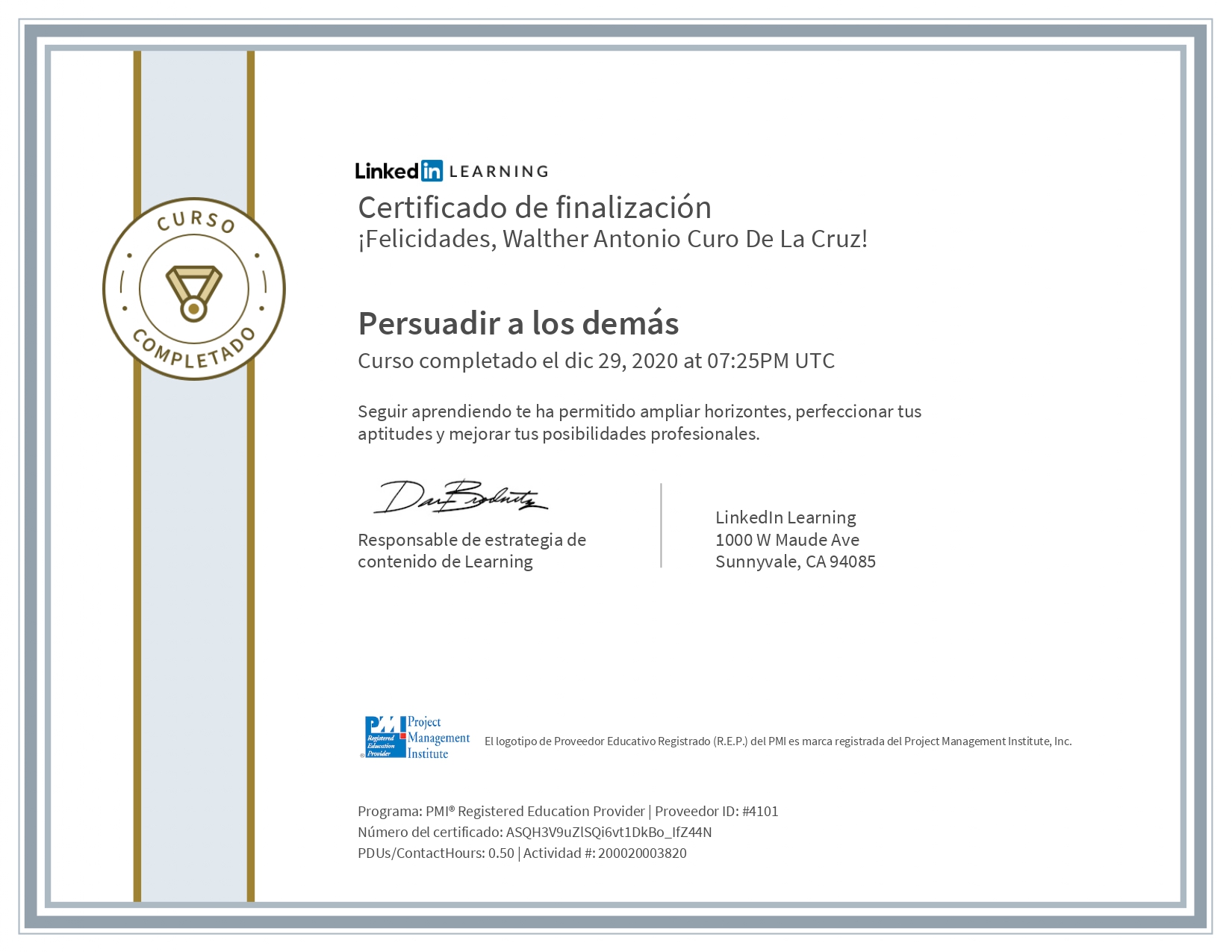 Certificado Persuadir a los demas