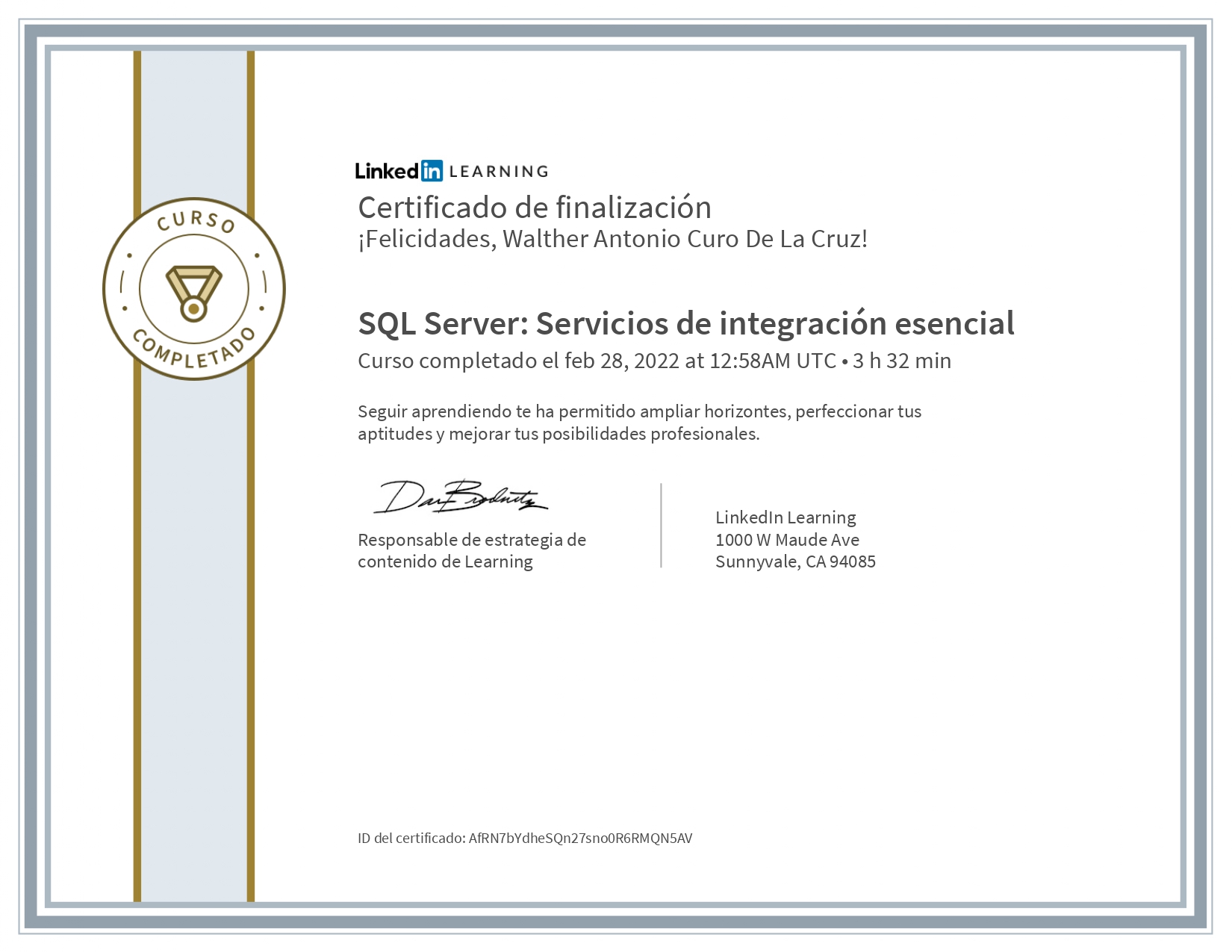 Certificado SQL Server Servicios de integracion esencial